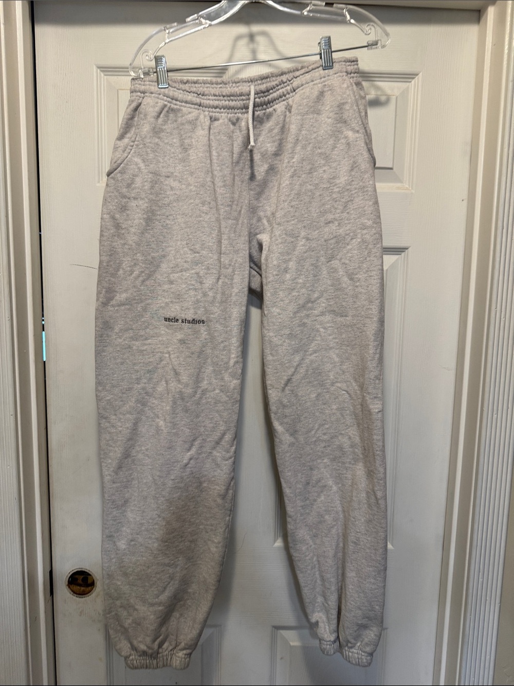 Uncle studio Light Gray Fleece Sweatpants with Black Logo Tag